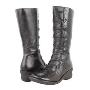 Miz Mooz Otis Black Mid Calf Boots Lace Up Corset Boots Sz 37,  7